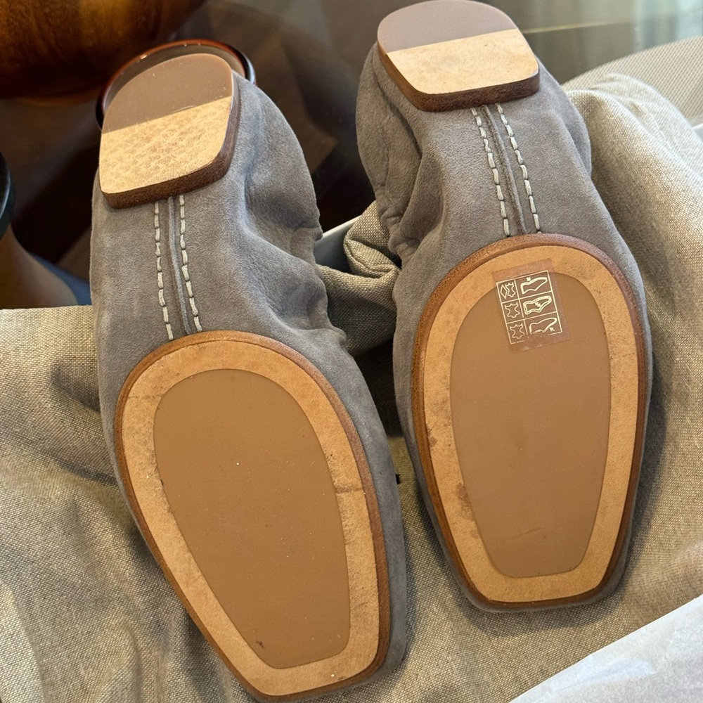 Brunello Cucinelli Square Toe Dark Grey Suede Ballet Flats 39 - Picture 5 of 11